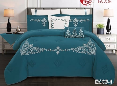 مفرش صيفي مطرز مكروفايبر بحشوة سميكه نفرين 8 قطع