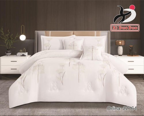 مفرش صيفي مطرز مكروفايبر بحشوة سميكه نفرين 8 قطع