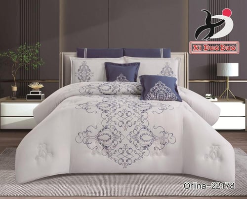 مفرش صيفي مطرز مكروفايبر بحشوة سميكه نفرين 8 قطع