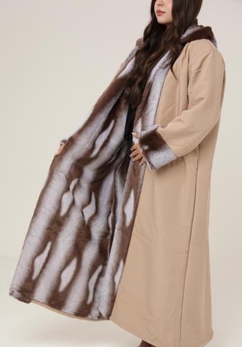 فروه نسائي قماش كريب بفرو أرنب صناعي من الداخل