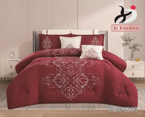 مفرش صيفي مطرز مكروفايبر بحشوة سميكه نفرين 8 قطع