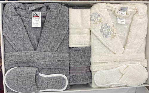 طقم ارواب استحمام 10 قطع لون ابيض ورصاصي لارج