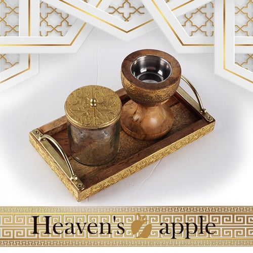 طقم مبخر خشب وزجاج طبيعي فاخر