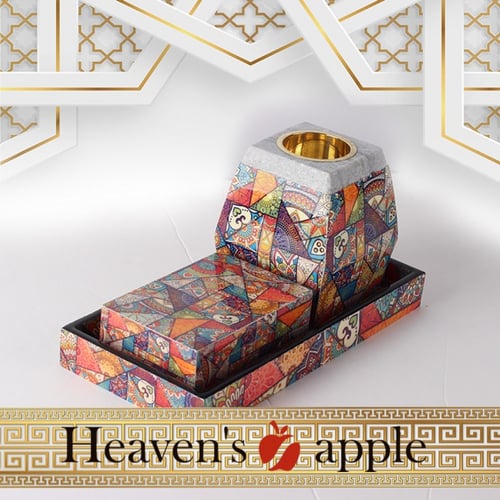 طقم مبخر خشب طبيعي ملون فاخر