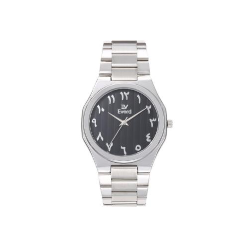 ساعة رجالية ايفرد أرقام عربية لون فضي ميناء أسود