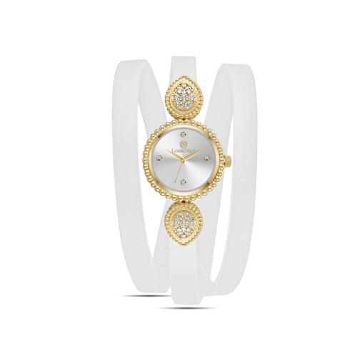 ساعة نسائي دائرية ابيض ذهبي