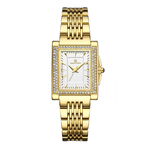 ساعة نسائية مستطيلة ذهبي مينا بيضاء