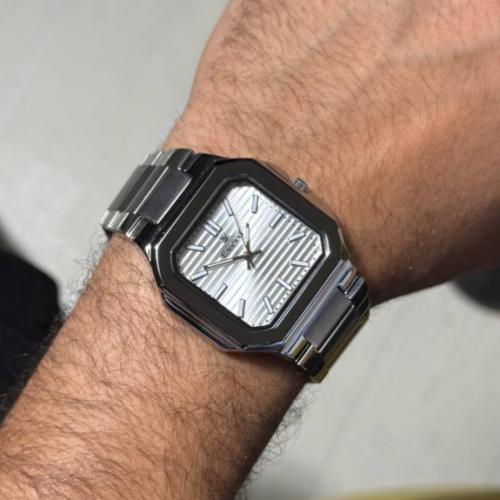 ساعة رجالية كوارتز فضي ميناء رصاصي