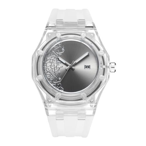 ساعة رجالي شفافة نقش عربي مينا رمادي