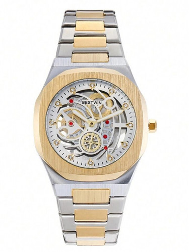 ساعة رجالية معدن باللونين ذهبي وفضي BESTWIN