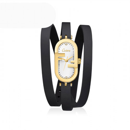 ساعة نسائية مستطيلة 2 طبقات اسود