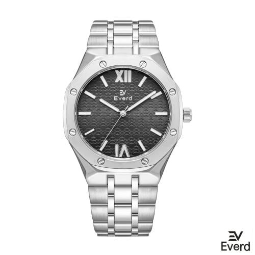 ساعة التاج الفضي مينا اسود