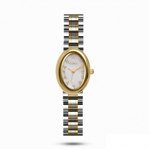 ساعه نسائي فضي وذهبي شكل بيضاوي