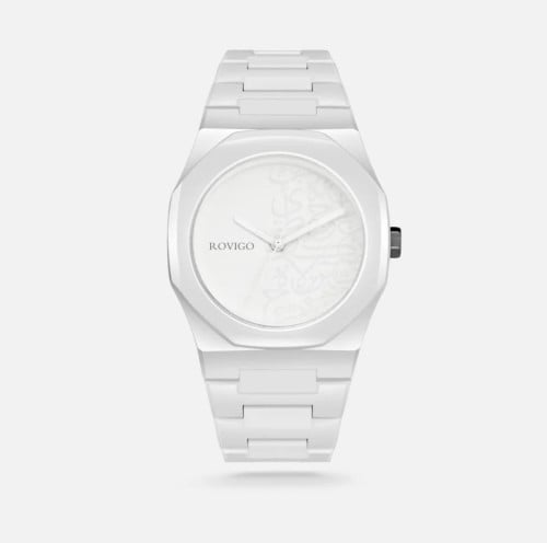 ساعة رجالية بيضاء كاربون ابيض