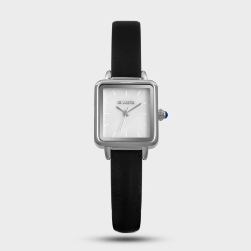 ساعة نسائية جلد فضي صدفي