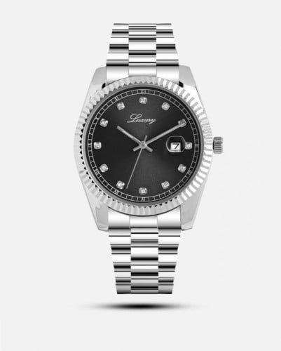 ساعة رجالية دائرية مينا اسود من Luxury