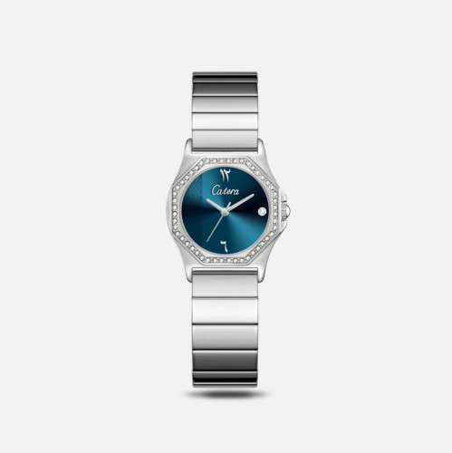 ساعة نسائي عربية فخمة باللون االفضي وميناء ازرق في...