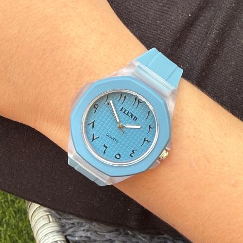 ساعة أطفال كوارتيز سماوي شفافة