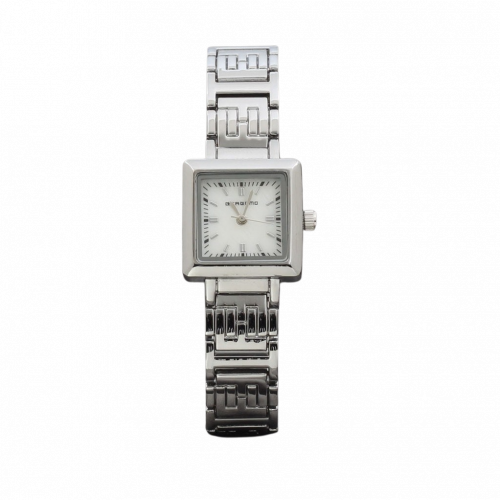 ساعة نسائية مربعة بلون فضي