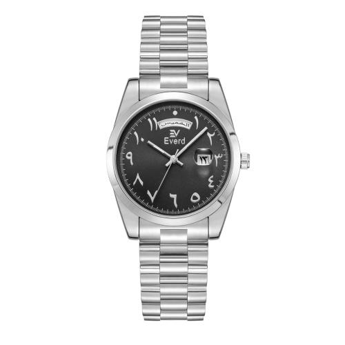 ساعة رجالية ايفرد أرقام عربية لون فضي ميناء أسود