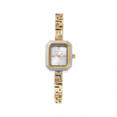 ساعة نسائية معدن ذهبية بحواف فضية اللون