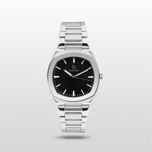 ساعة رجالية باللون الفضى ميناء سوداء من louis ston...