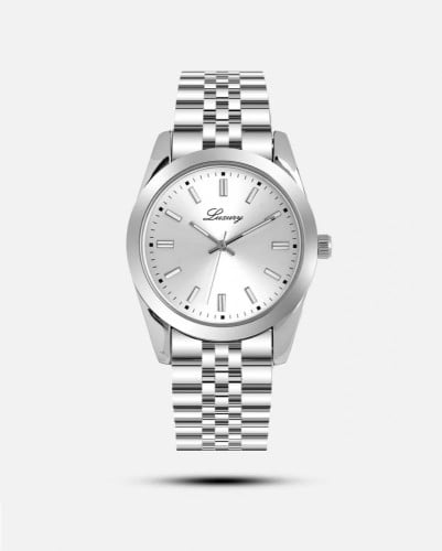 ساعة رجالية فضية دائرية Luxury