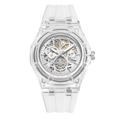 ساعة شفافة سوار ابيض