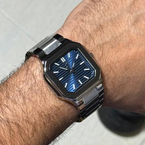 ساعة رجالية كوارتز فضي ميناء أزرق