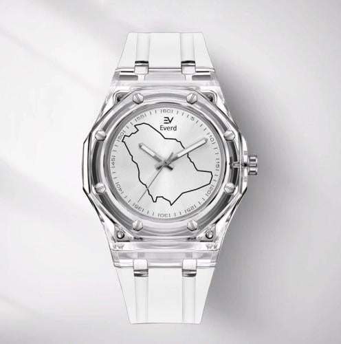 ساعة يوم التأسيس الشفافة ابيض