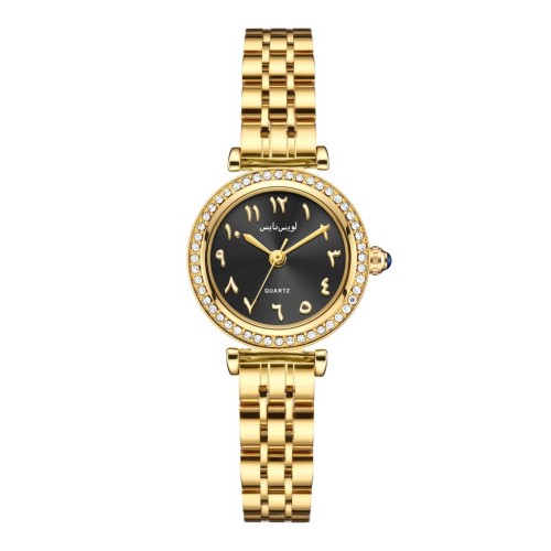 ساعة نسائية بميناء اسود وارقام عربية