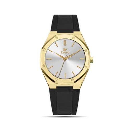 ساعة رجالية جلد باطار ذهبي