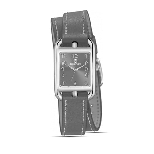 ساعة نسائية جلد رمادي