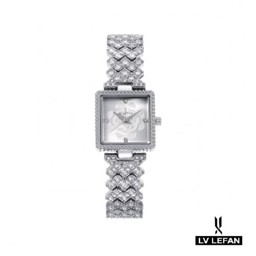 ساعة نسائية كرديال مربع السهرات باللون الفضي