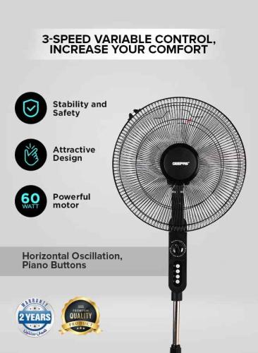 Jeepas - Floor fan with three speeds, five blades, with horizontal oscillation feature, and adjustable height and tilt, with built...