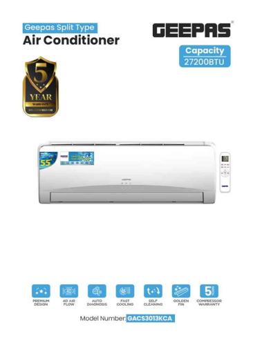 Gibas - 2.5 ton split air conditioner (27200 British thermal units) | Self-cleaning, automatic diagnosis, gold fins, LED screen GA...