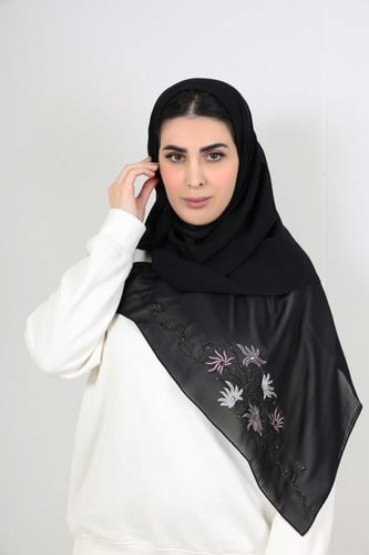 طرحة أمواج ياسمين تطريز حياكة مع سواروفسكي