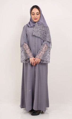 عباية صالونا ملون كم دانتيل ليلى