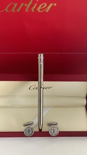 قلم وكبك فضي مطفي كارتير رجالي مع ملحقاته