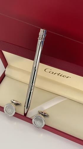 قلم وكبك فضي كارتير رجالي مع ملحقاته