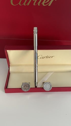 قلم وكبك فضي كارتير رجالي مع ملحقاته