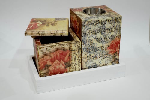 طقم مباخر خشبي بفن الديكوباج