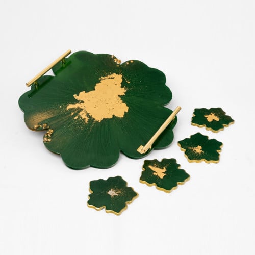 طقم صينية مع 4 قواعد للأكواب