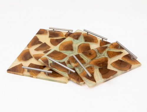 طقم صواني من الخشب والرزن