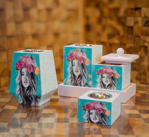 طقم مباخر خشبي بفن الديكوباج