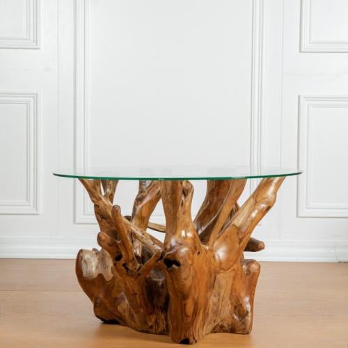 طاولة جذوع دائرية من الخشب الطبيعي