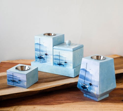 طقم مباخر خشبي بفن الديكوباج