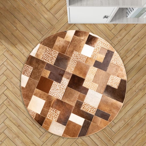 سجاد دائري فاخر من الجلد الطبيعي