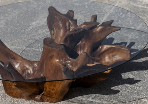 طاولة فريدة من جذوع خشب التيك الطبيعي