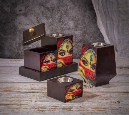 طقم مباخر خشبي بفن الديكوباج